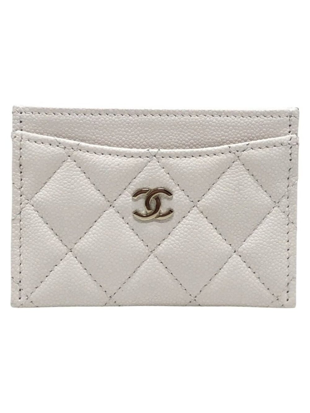 Chanel Card Case CC Logo Classic Caviar Leather White